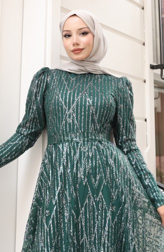 Glitzerndes Abendkleid Mit Gürtel Modell 5613-01 Smaragdgrün 5613-01