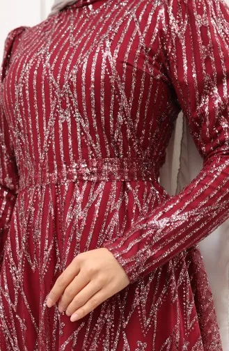 فستان سهرة بحزام مطلي باللمعان 5613-02 عنابي 5613-02