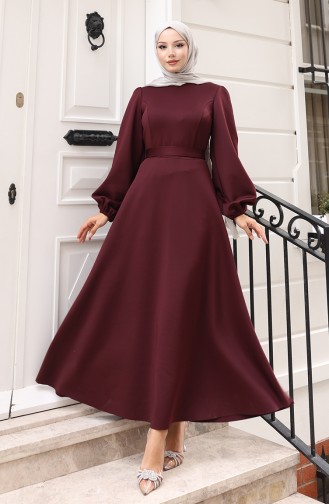 Schlichtes Abendkleid Mit Elastischen Ärmeln 5614-02 Burgunderrot 5614-02