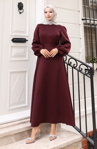 Schlichtes Abendkleid Mit Elastischen Ärmeln 5614-02 Burgunderrot 5614-02
