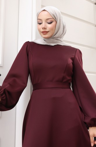 Schlichtes Abendkleid Mit Elastischen Ärmeln 5614-02 Burgunderrot 5614-02