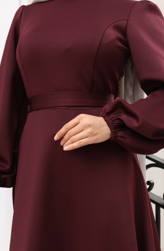 Schlichtes Abendkleid Mit Elastischen Ärmeln 5614-02 Burgunderrot 5614-02