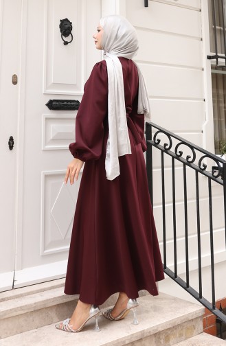 Schlichtes Abendkleid Mit Elastischen Ärmeln 5614-02 Burgunderrot 5614-02