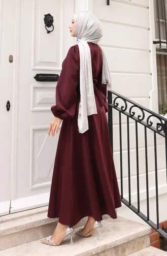 Schlichtes Abendkleid Mit Elastischen Ärmeln 5614-02 Burgunderrot 5614-02