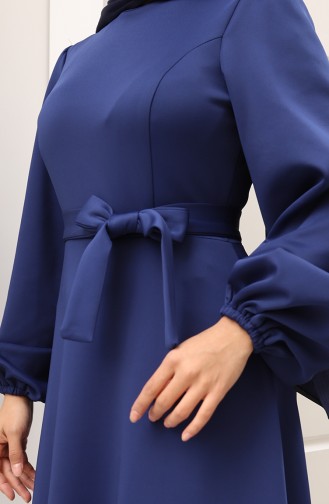 Kuplu Kolları Lastikli Sade Abiye Elbise 5614-03 Lacivert