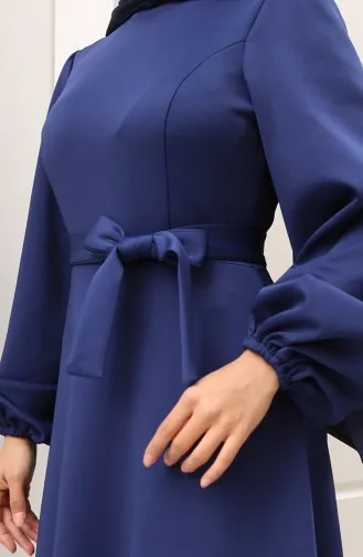 Simple Evening Dress With Elastic Sleeves 5614-03 Navy Blue 5614-03