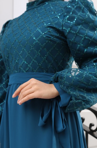 Paillettenbesetztes Chiffon-Abendkleid Mit Gürtel Modell 5617-01 Petrolblau 5617-01