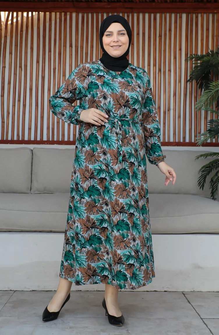 Robe Grande Taille Ceinturée 4579A-03 Verte 4579A-03