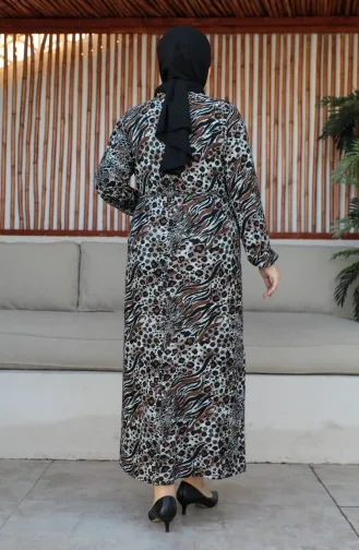 Büyük Beden Kuşaklı Elbise 4579G-01 Kahverengi