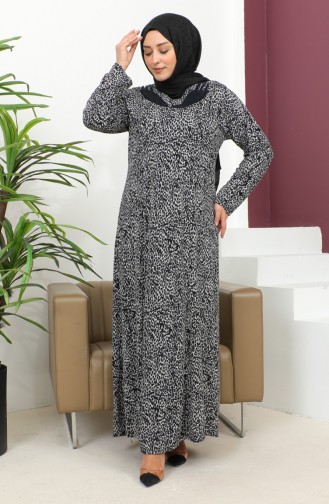 فستان بنقشة حجرية مقاس كبير 4827-01 أزرق داكن 4827-01