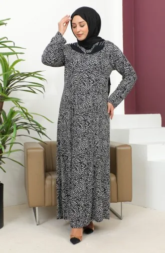 Plus-size Jurk Met Stenenprint En Patroon 4827-01 Marineblauw 4827-01