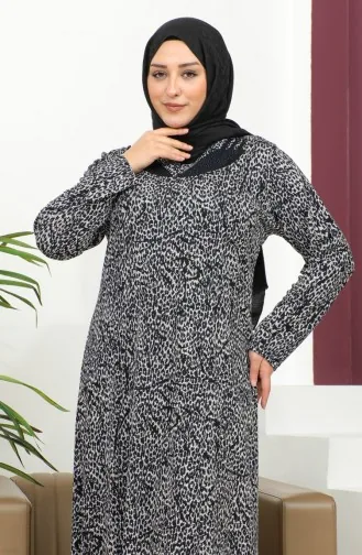 Plus-size Jurk Met Stenenprint En Patroon 4827-01 Marineblauw 4827-01