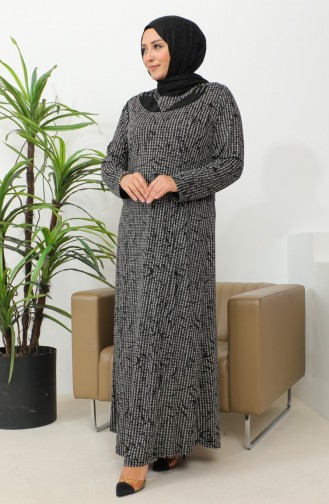فستان بنقشة حجرية مقاس كبير 4827A-01 أسود 4827A-01
