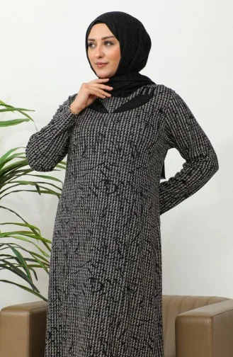 Plus-size Jurk Met Stenenprint En Patroon 4827A-01 Zwart 4827A-01