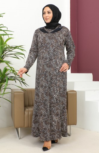 Plus Size Stone Print Patterned Dress 4827B-01 Zwart 4827B-01