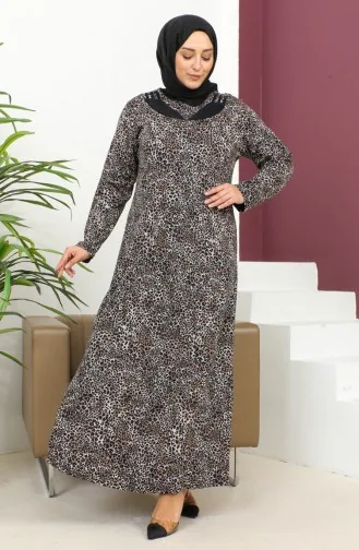 Plus Size Stone Print Patterned Dress 4827B-01 Zwart 4827B-01
