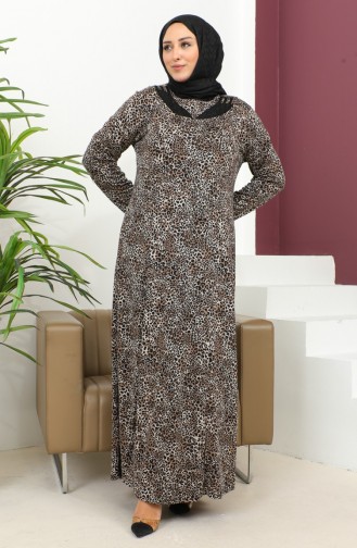 Büyük Beden Taş Baskılı Desenli Elbise 4827B-02 Lacivert