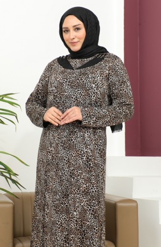 Büyük Beden Taş Baskılı Desenli Elbise 4827B-02 Lacivert