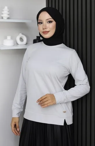 بلوزة قطنية ممشطة بتفاصيل شق 1064-01 حجري 1064-01