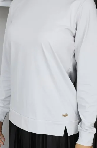 بلوزة قطنية ممشطة بتفاصيل شق 1064-01 حجري 1064-01