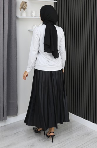 Yırtmaç Detaylı Penye Bluz 1064-01 Taş