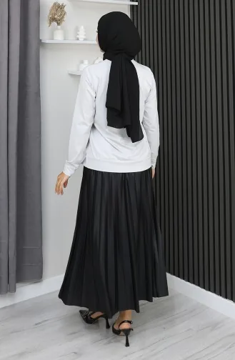 بلوزة قطنية ممشطة بتفاصيل شق 1064-01 حجري 1064-01