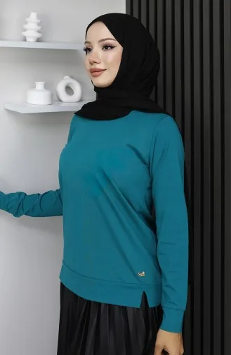 بلوزة قطنية ممشطة بتفاصيل مشقوقة 1064-02 بترولي 1064-02