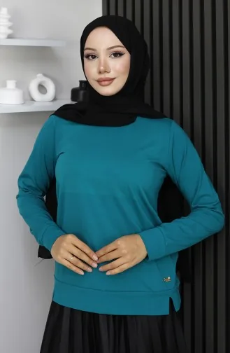 بلوزة قطنية ممشطة بتفاصيل مشقوقة 1064-02 بترولي 1064-02