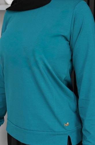 Yırtmaç Detaylı Penye Bluz 1064-02 Petrol