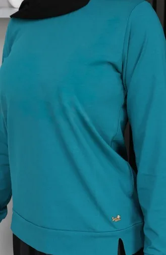 بلوزة قطنية ممشطة بتفاصيل مشقوقة 1064-02 بترولي 1064-02