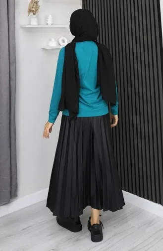 بلوزة قطنية ممشطة بتفاصيل مشقوقة 1064-02 بترولي 1064-02