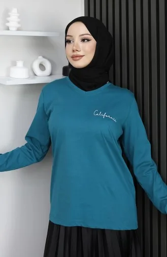 Digital Bedruckte Bluse Aus Gekämmter Baumwolle 1071-02 Petrol 1071-02