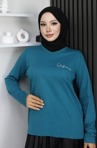 Dijital Baskılı Penye Bluz 1071-02 Petrol