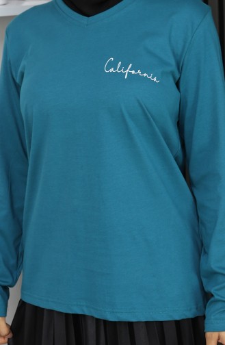 Dijital Baskılı Penye Bluz 1071-02 Petrol