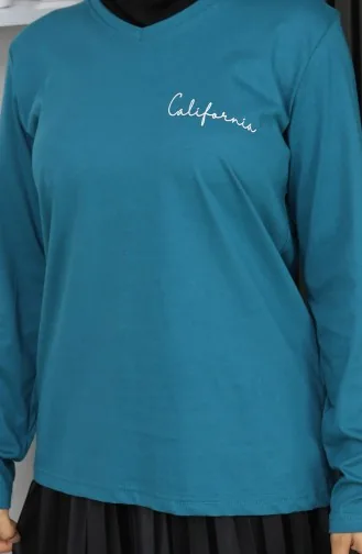 Digital Bedruckte Bluse Aus Gekämmter Baumwolle 1071-02 Petrol 1071-02