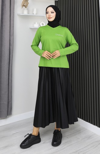 بلوزة قطنية ممشطة مطبوعة رقميًا 1071-03 باللون الأخضر 1071-03