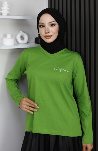 بلوزة قطنية ممشطة مطبوعة رقميًا 1071-03 باللون الأخضر 1071-03