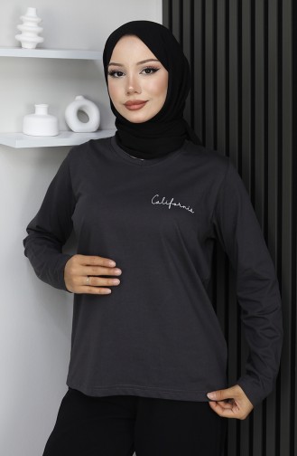 Dijital Baskılı Penye Bluz 1071-04 Füme