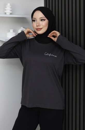 Dijital Baskılı Penye Bluz 1071-04 Füme