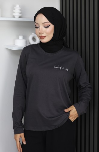 Dijital Baskılı Penye Bluz 1071-04 Füme