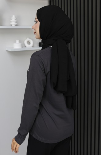 Dijital Baskılı Penye Bluz 1071-04 Füme