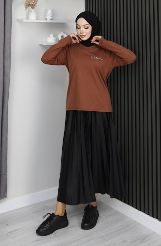 بلوزة قطنية ممشطة مطبوعة رقميًا 1071-05 تان 1071-05