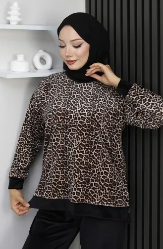 Leopard Patterned Tracksuit 95015-01 Brown 95015-01
