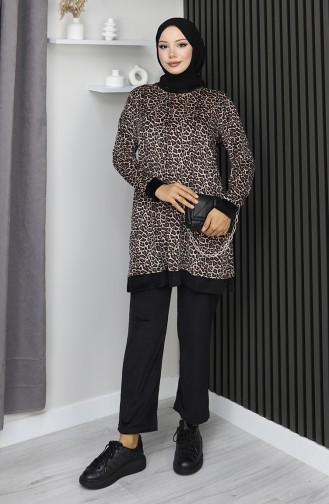 Leopar Desenli Eşofman Takım 96002-01 Kahverengi