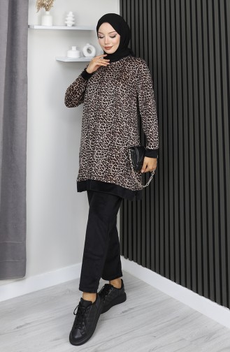 Leopar Desenli Eşofman Takım 96002-01 Kahverengi