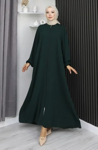 Medina Silk Zippered Mevlana Abaya 2930-01 Emerald Green 2930-01
