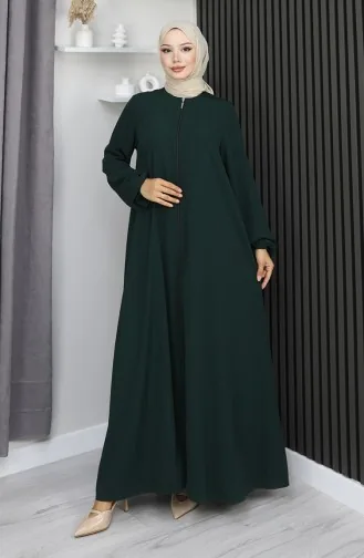 Medina Silk Zippered Mevlana Abaya 2930-01 Emerald Green 2930-01