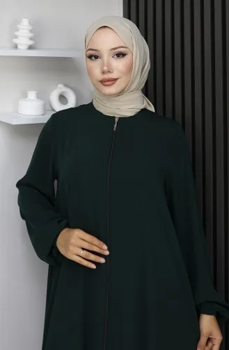 Medina Silk Zippered Mevlana Abaya 2930-01 Emerald Green 2930-01