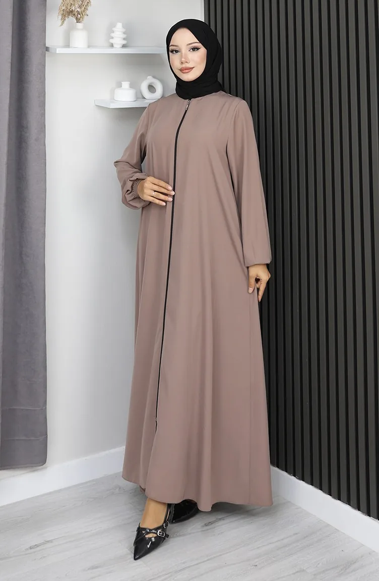 Medine İpeği Fermuarlı Mevlana Ferace 2930-03 Vizon