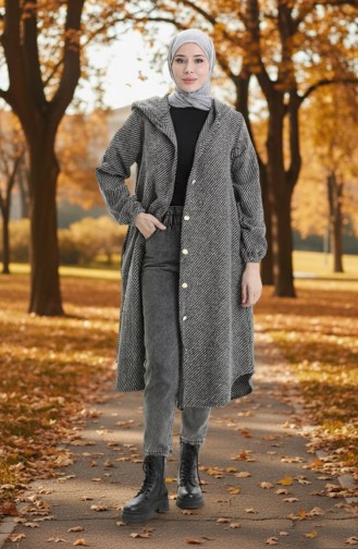 Kapüşonlu Düğmeli Kaşe Kap 0201-03 Vizon 0201-03